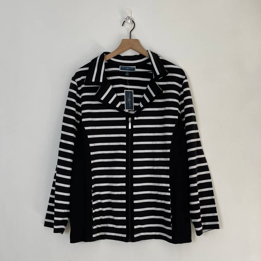 Karen Scott Notch Collar Zip-Front Black Jacket‎ Women's Plus Size 2X NWT
